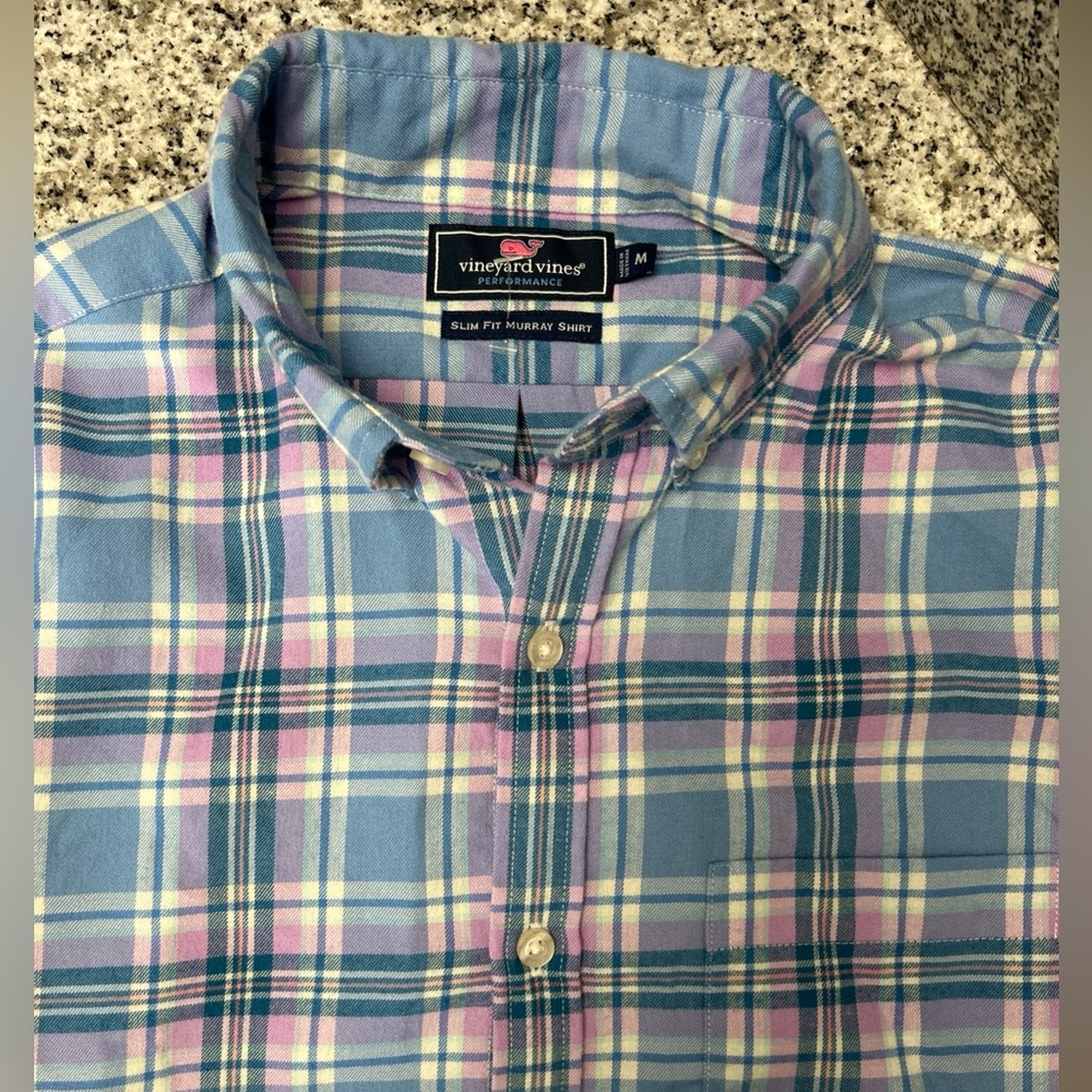 NWOT Vineyard Vines Performance M Slim Fit Murray Button Down Shirt Pink/Blue